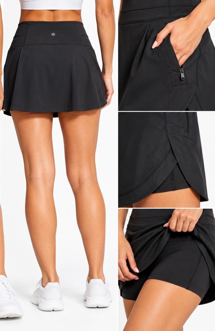 Athleta Fairway Golf Skort Women’s XS Black 16” High Rise Stretch Athletic Skirt